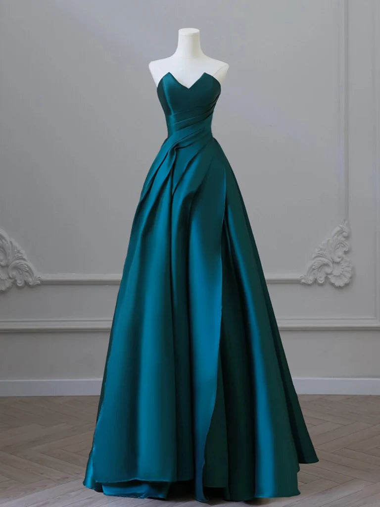 Wholesale A-Line Satin Green Long Prom Dress Green Satin Long Formal Dress gowns evening dresses